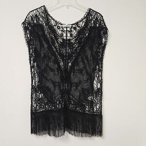 Maurices S/M Sheer Blouse Top Boho Hippie Whimsigoth Lace Gypsy Fringe Crochet